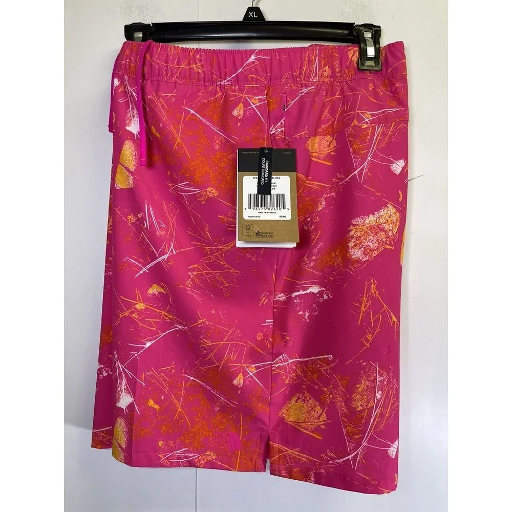 NEW The North Face Wander Shorts Men's XXL Pink Glo Print Swim Trunks Zip Pocket